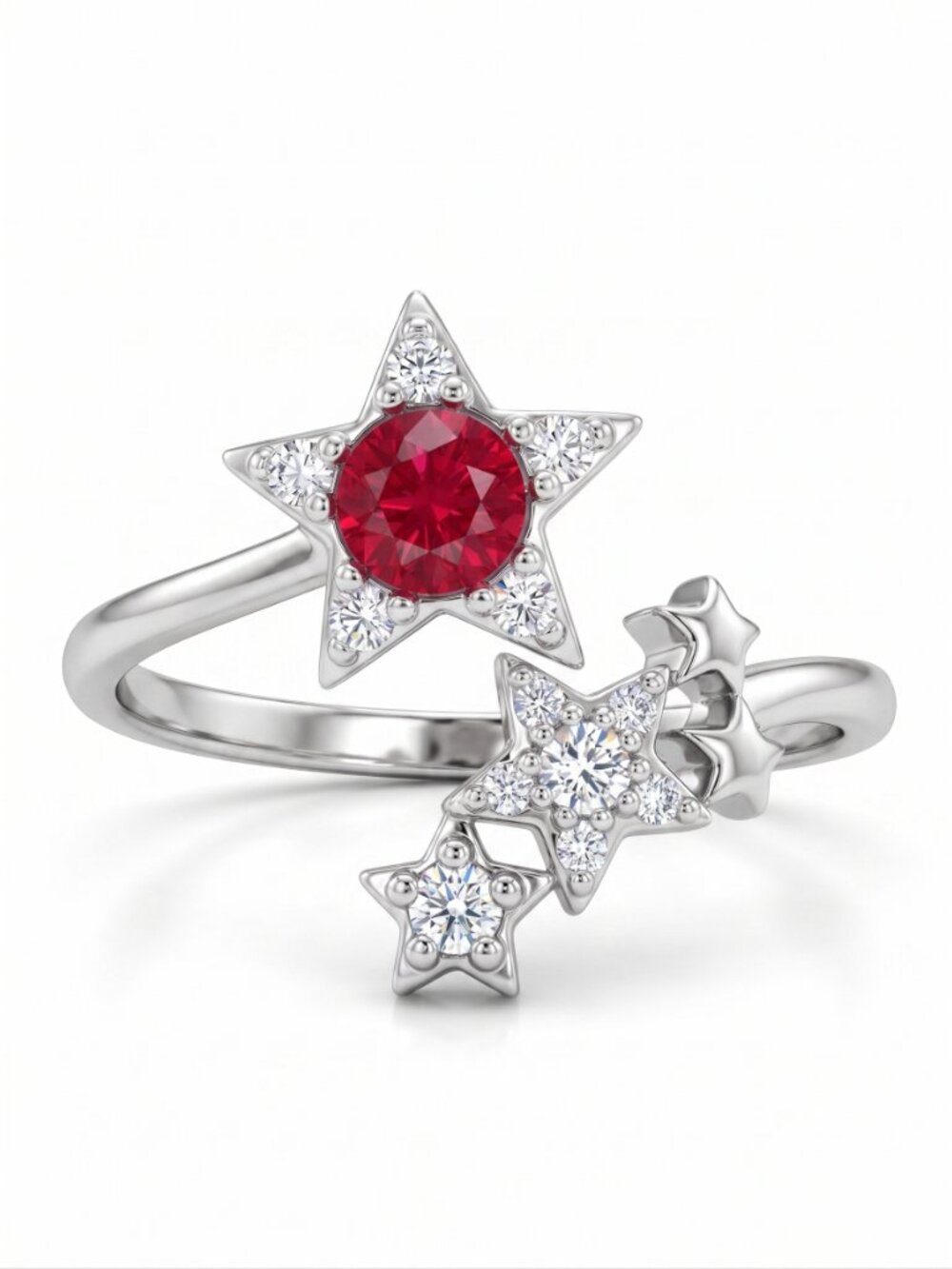 Red Ruby Star Ring with Swarovski Crystals, Celestial Theme